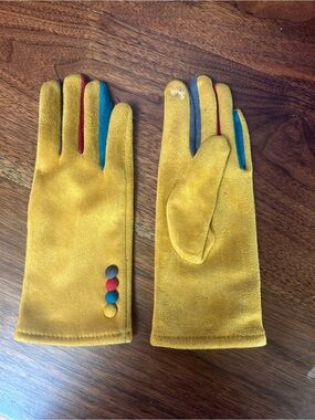 Mustard Suede Women's Gloves with Multicolor Accents from Blue Lemon Paris